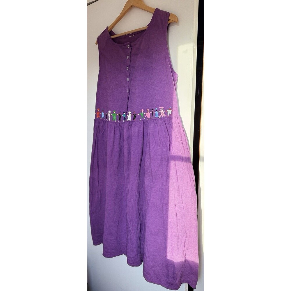 Vintage Purple Jumper Dress Maxi L Art To Wear Hand Painted People Of The World - Picture 7 of 16